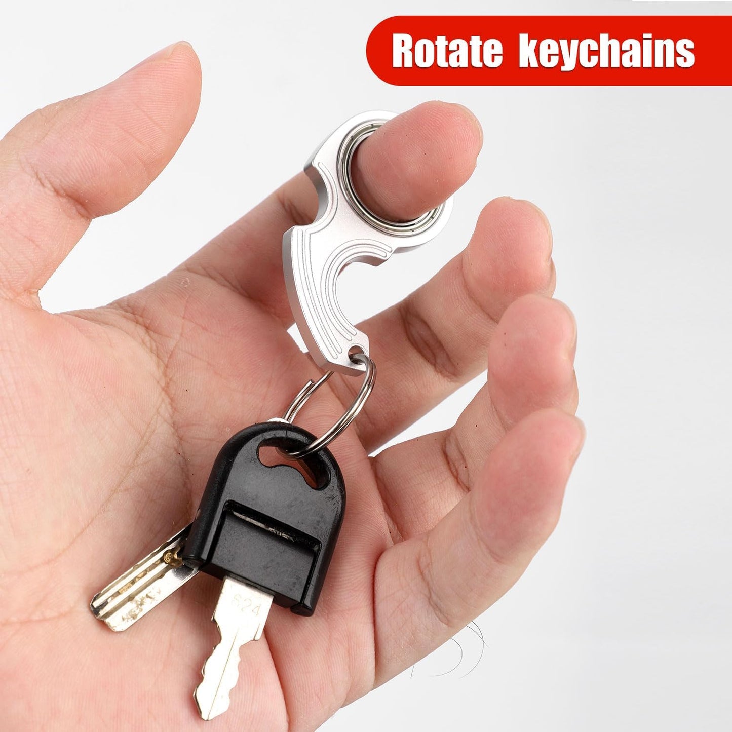 2pcs Key Chain Spinner Toys 0.67" Inner Diameter with 2pcs Key Rings, Finger Fidget Keychain Key Ring Spinner Toy Gifts for Kids Adults Finger Exercising Anxiety Relief (Silver, Red)