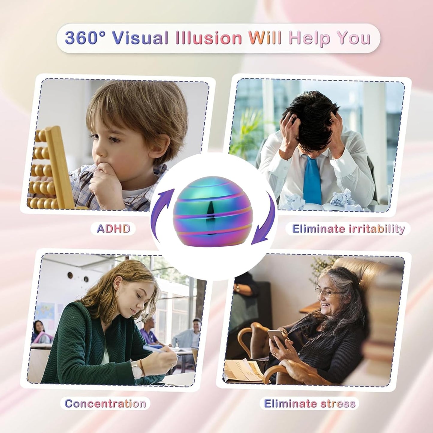 Desk-Toys for Fidget Kinetic-Cool-Gadgets: Cool-Stuff for Kid Children Teen Adult, Optical-Illusion Toy for Office School Home Women Men Christmas Stress-Relief-Gifts 180 Seconds Spinning