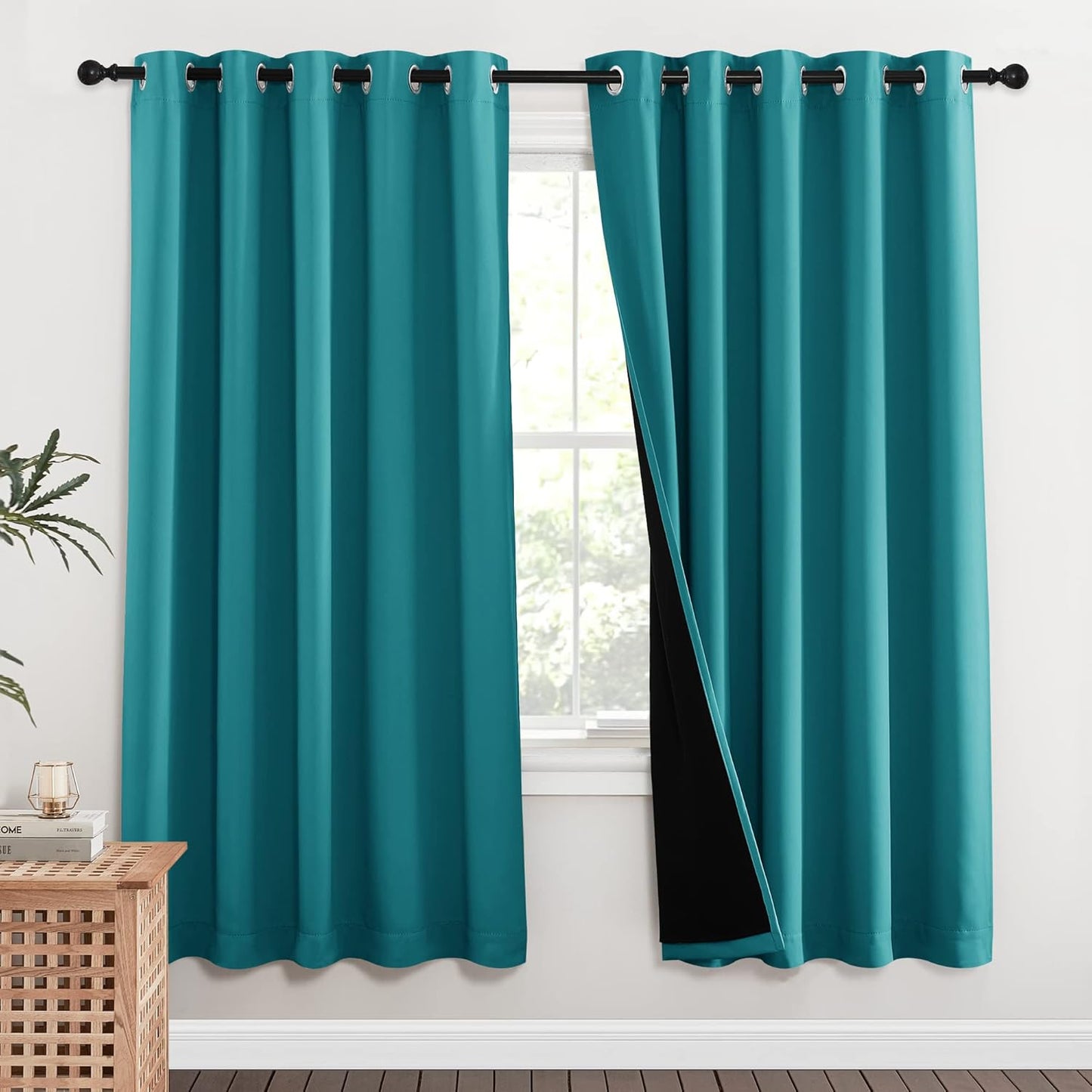 NICETOWN 100% Blackout Window Curtain Panels, Full Light Blocking Drapes with Black Liner for Nursery, 72-inch Drop Thermal Insulated Draperies (Peacock Teal, 2 Pieces, 62-inch Wide Per Panel)