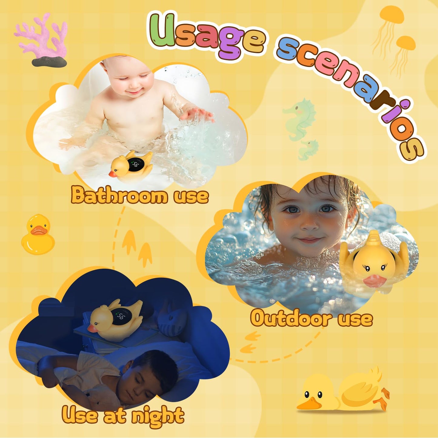 TKY Baby Bath Thermometer with Floating Toys - Digital Water & Room Temperature Monitor, Rechargeable Thermometer with Alerts for Newborn Bath Essentials, Infant Safety