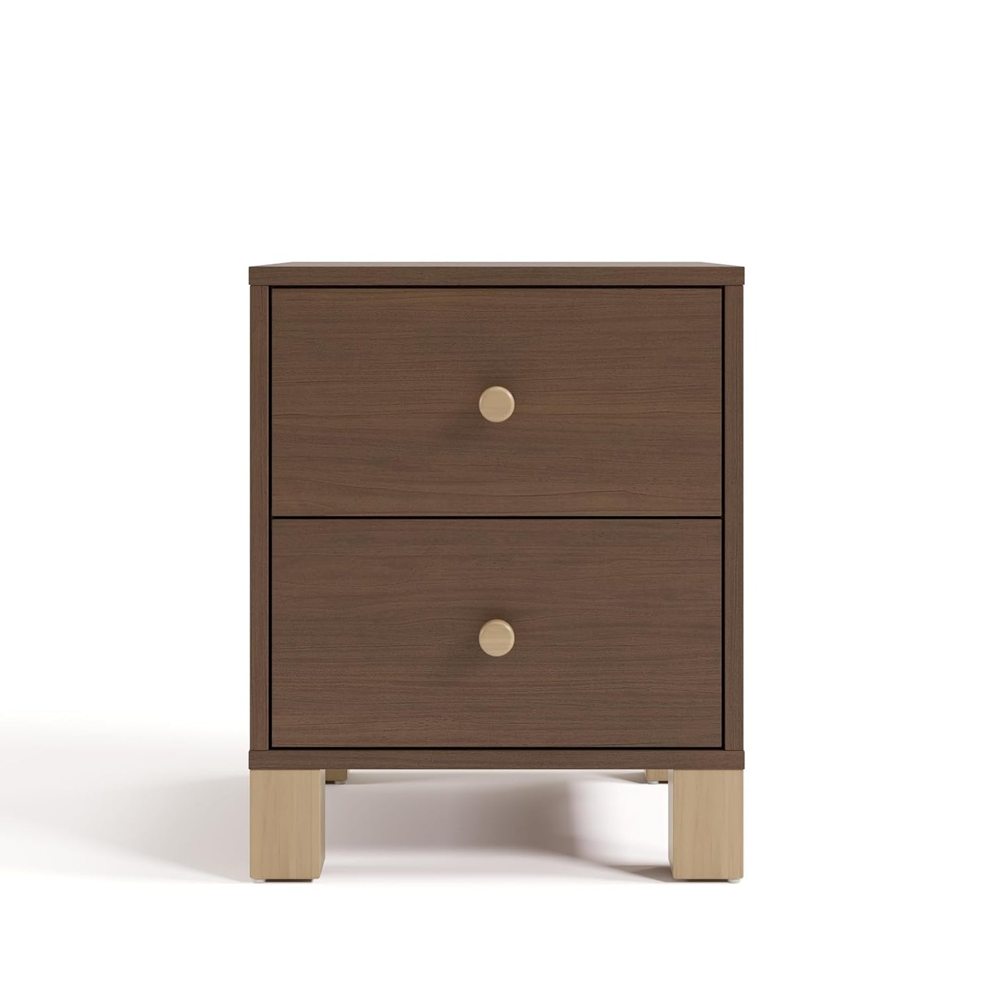 Storkcraft California 2 Drawer Nightstand for Kids Bedroom (Hazelnut with Driftwood) - GREENGUARD Gold Certified, Premium Wood Storage Nightstand with Elegant, Iconic Block Feet