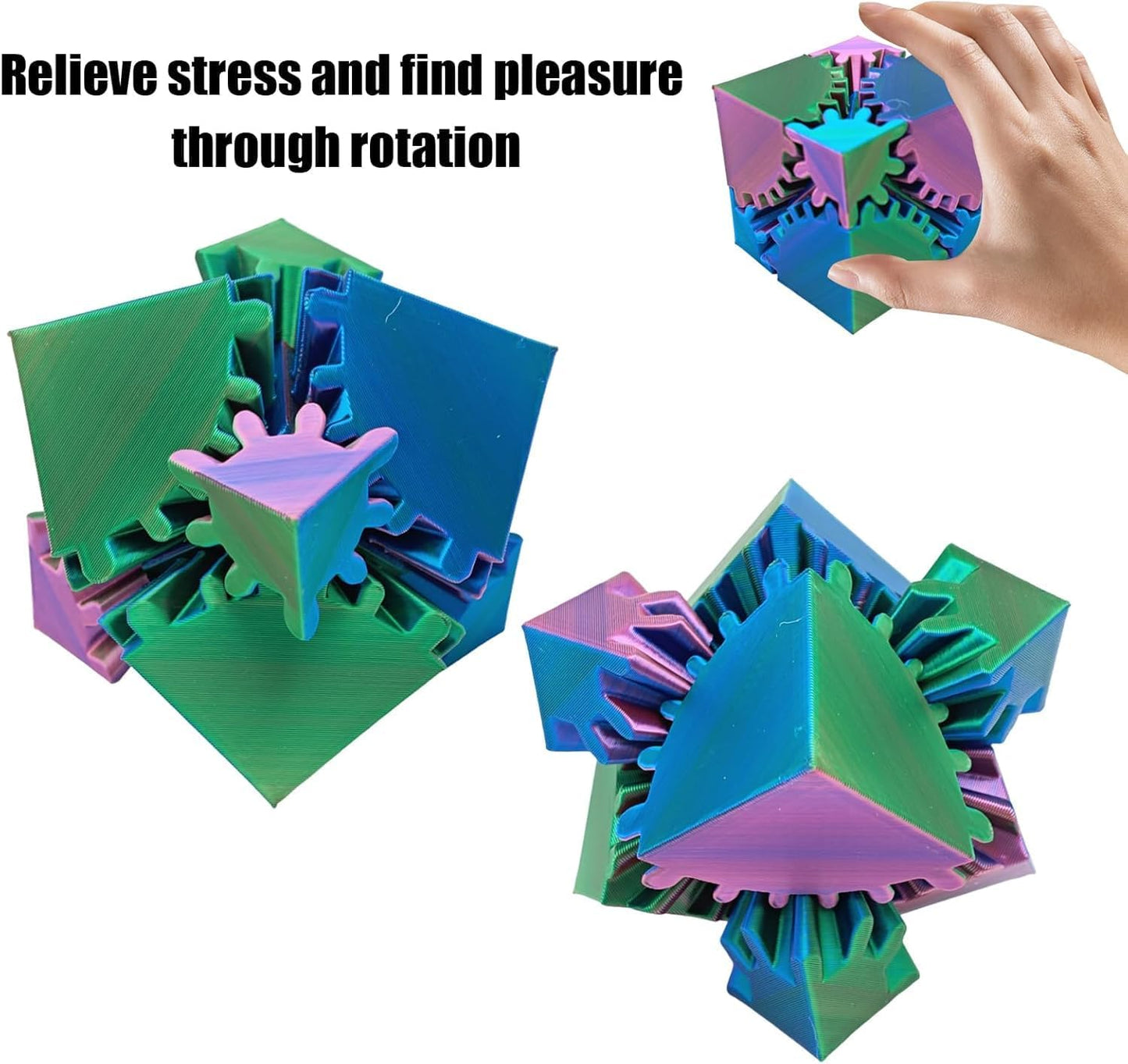 Gear Ball 3D Printed Gear Ball Spin Ball OR Cube Fidget Toy - Perfect for Stress and Anxiety Relaxing Fidget Toy, Desk Toy - Ideal for Sensory Needs and Autism (Red Blue)