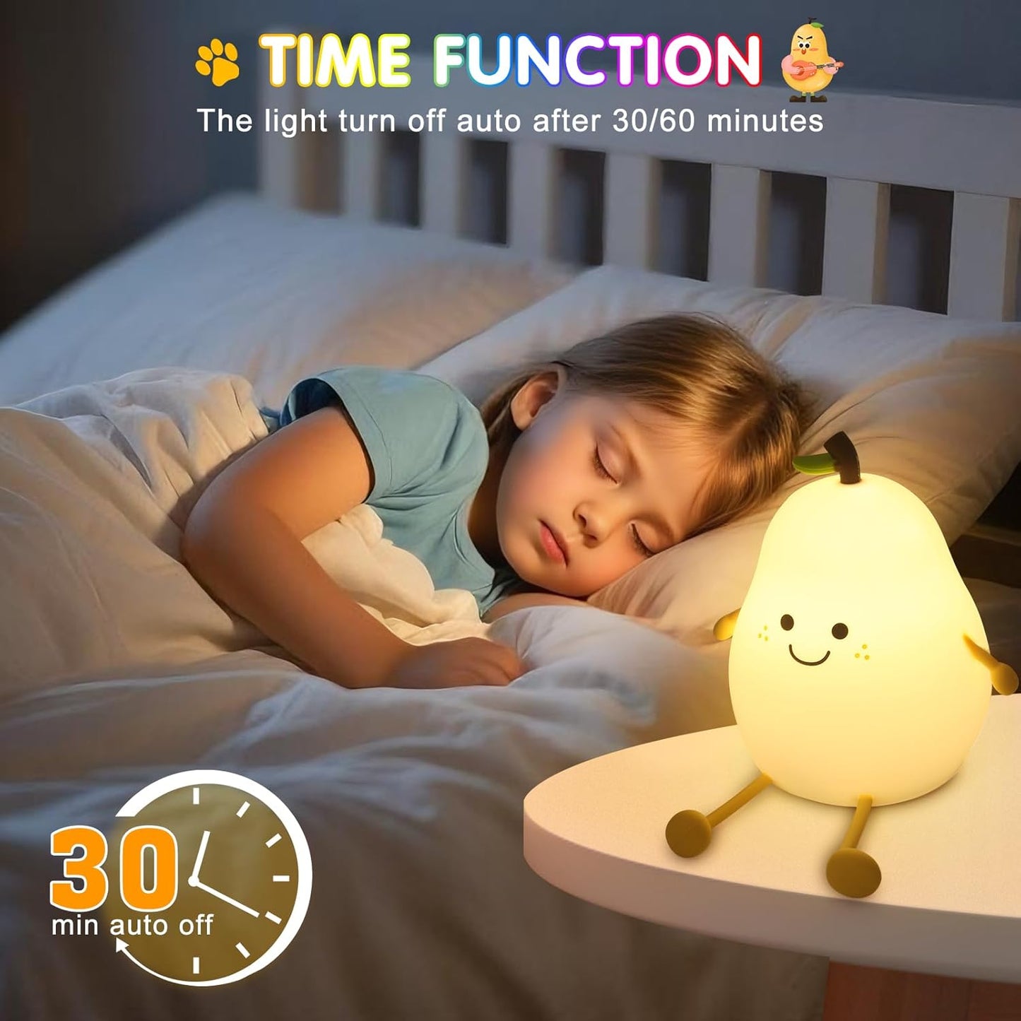 Night Light for Kids, 7 Color Changing BPA-Free Silicone Lamp with Touch Control, Eye Protection, Rechargeable Battery, Soft & Safe Nursery Lamp for Boys & Girls (Pear)