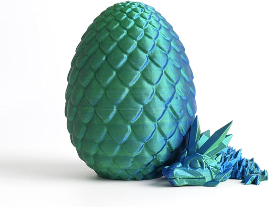 Dragon Egg - Small Surprise Egg with 8” Pearly Sheen Dragon Inside, 3D Printed Gift, Articulated Dragon Toy for Birthday, Home Decor (8” Green+Blue Dragon)