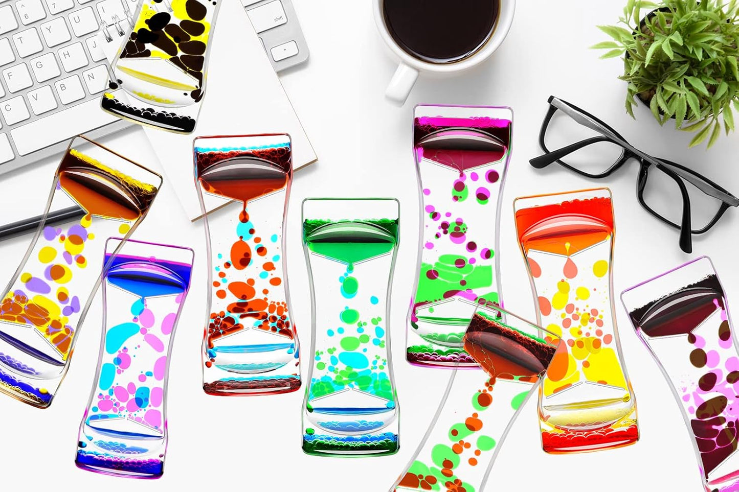 Red Green Liquid Motion Bubbler Timer for Holiday Stocking Stuffers Set of 1, Liquid Bubble Drop Oil Water Hourglass Sensory Toys for Autistic Relaxing Activity, Office and Home