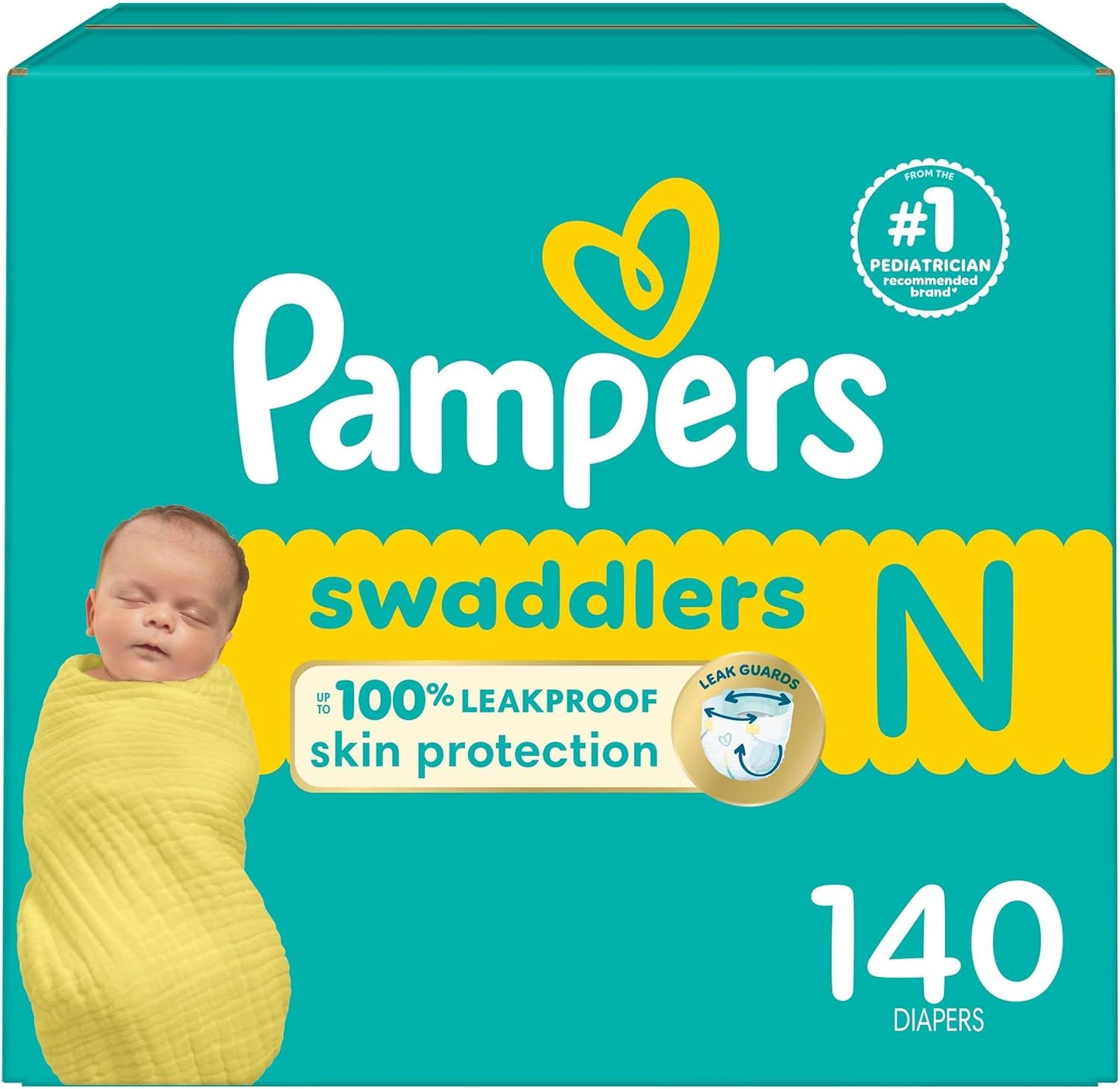 Pampers Baby Diapers - Swaddlers - Size 0, 140 Count, Ultra Absorbent Disposable Newborn Diaper