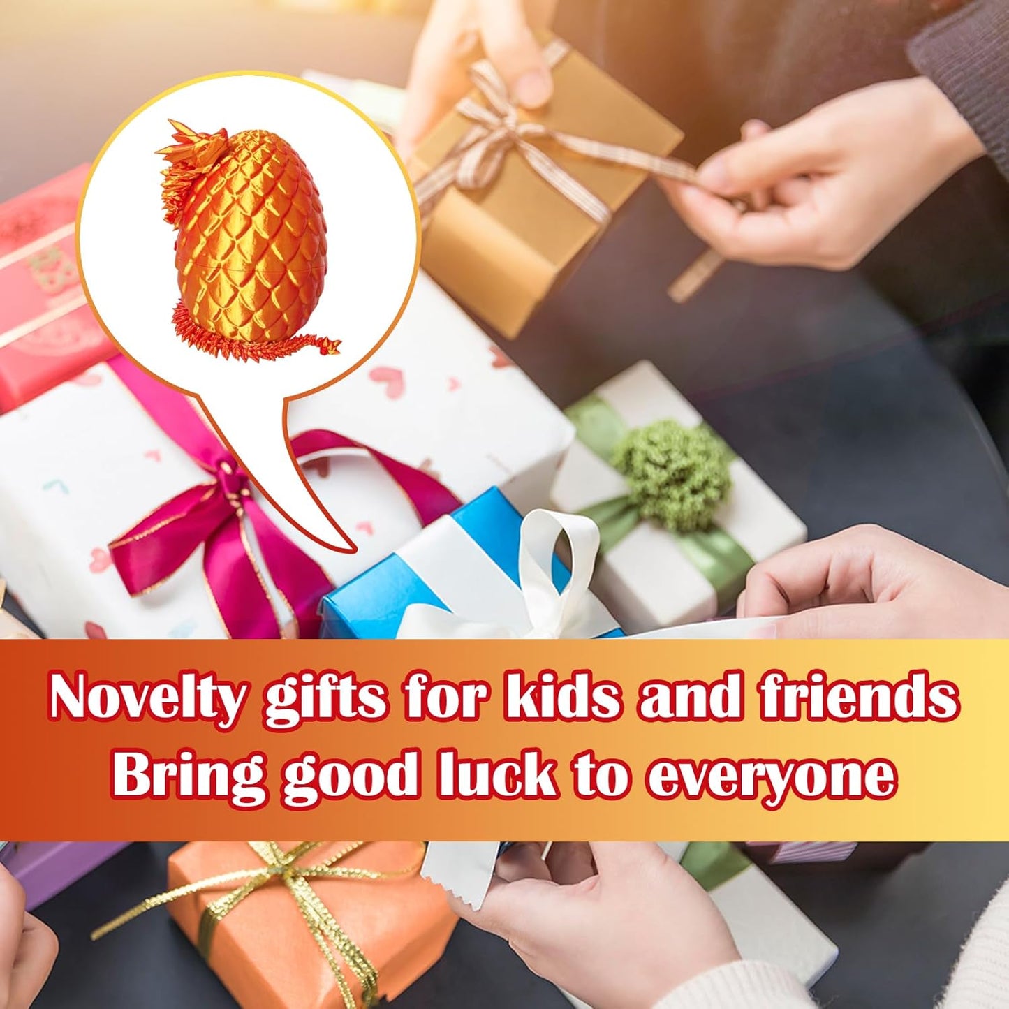 3D Printed Dragon Egg, 3D Printed Articulated Dragon Eggs with Dragon Inside, Crystal Dragon Fidget Toy, Adults Fidget Toys, Mystery Dragon Egg for Autism and ADHD（Laser Red Mini）