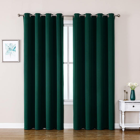 ChrisDowa Grommet Blackout Curtains for Bedroom and Living Room - 2 Panels Set Thermal Insulated Room Darkening Curtains (Forest Green, 52W x 84L)