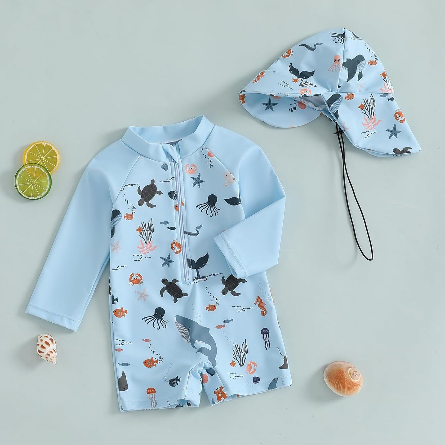 Hnyenmcko Baby/Toddler Boy Rash Guard Swimsuit Long Sleeve One Piece Zipper Swimwear Sunsuit Infant Bathing Suit Beachwear