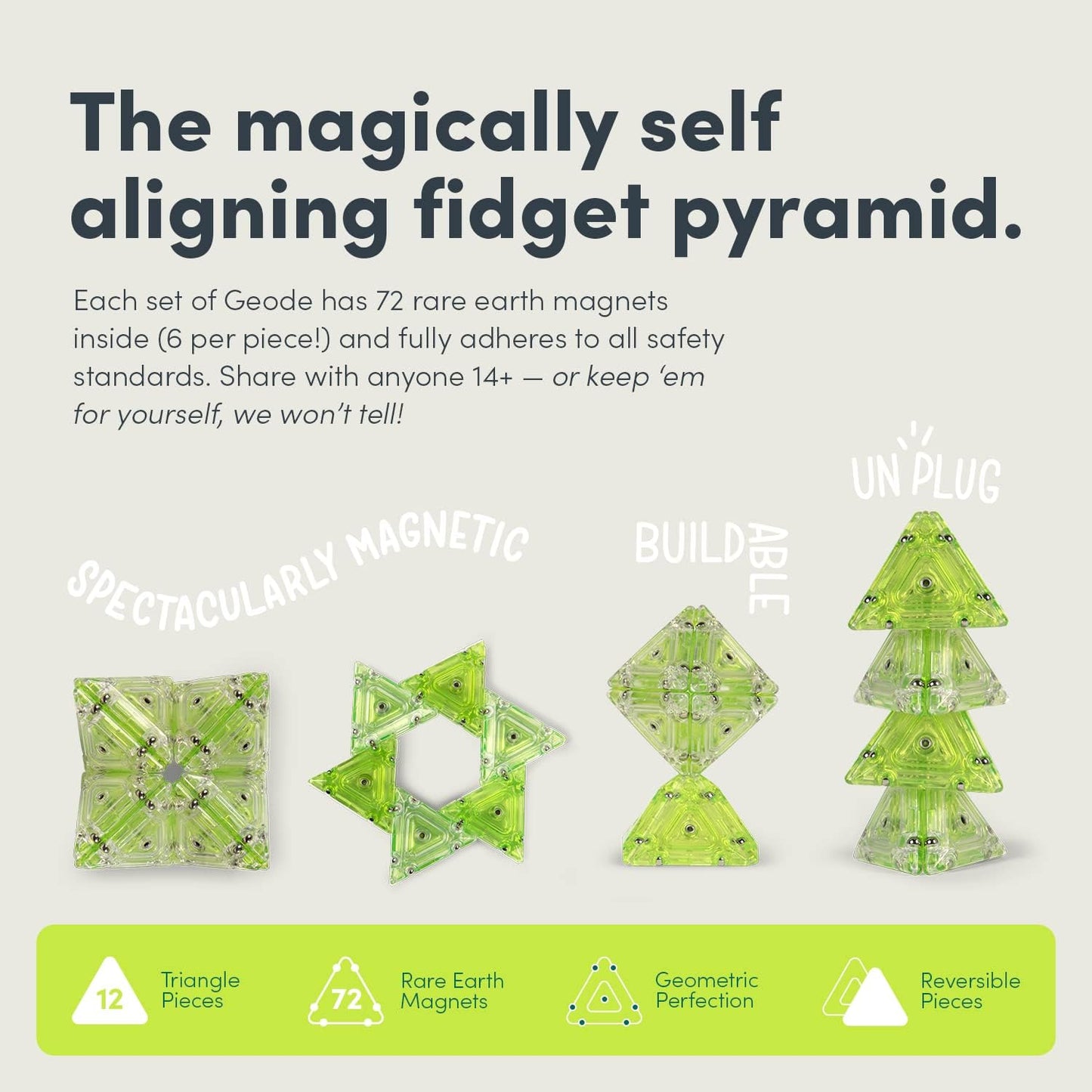 Speks Geode Pyramid 12-Piece Building Set - Peridot - Fun Desk Toy for Adults