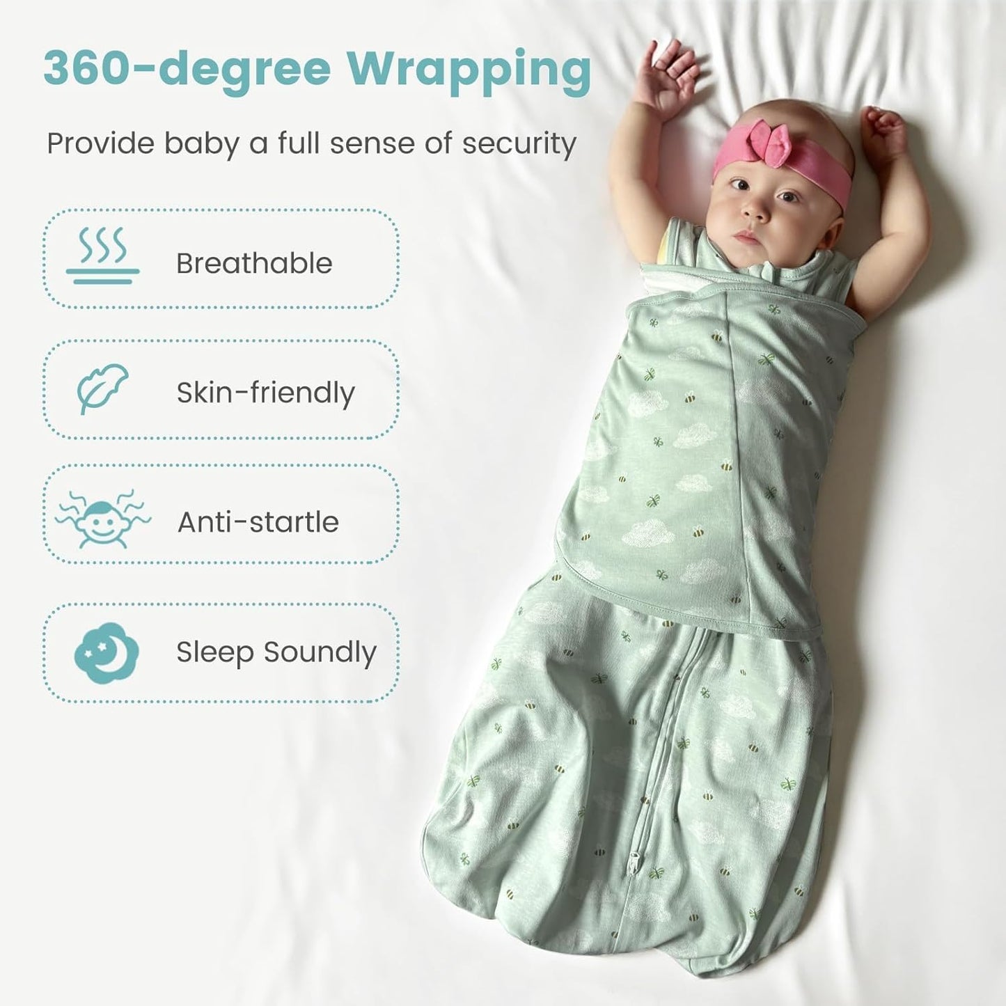 Newborn Baby Swaddle Sleep Sack 100% Cotton 1.0 Tog Wearable Blanket for 0-3, 3-6, 6-12 Months Transition Swaddler Wrap 2 Way Zip Adjustable, Easy Diaper Change, Soft & Breathable Sleepsuit