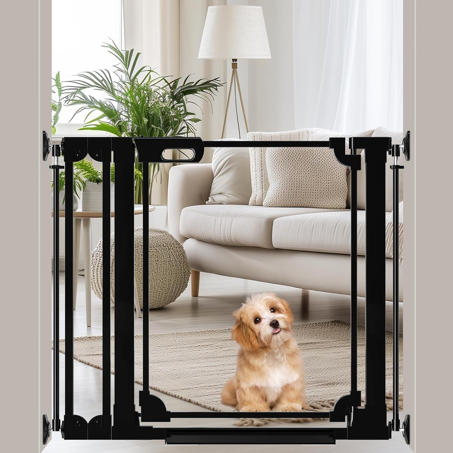 WAOWAO Clear Baby Gate for Stairs Modern Design Acrylic Auto Close Pet Gate, 29.52-37.79" Wide Safety Baby Gate for Doorways,Black Clear Dog Gates Indoor,Hallways,Kitchen