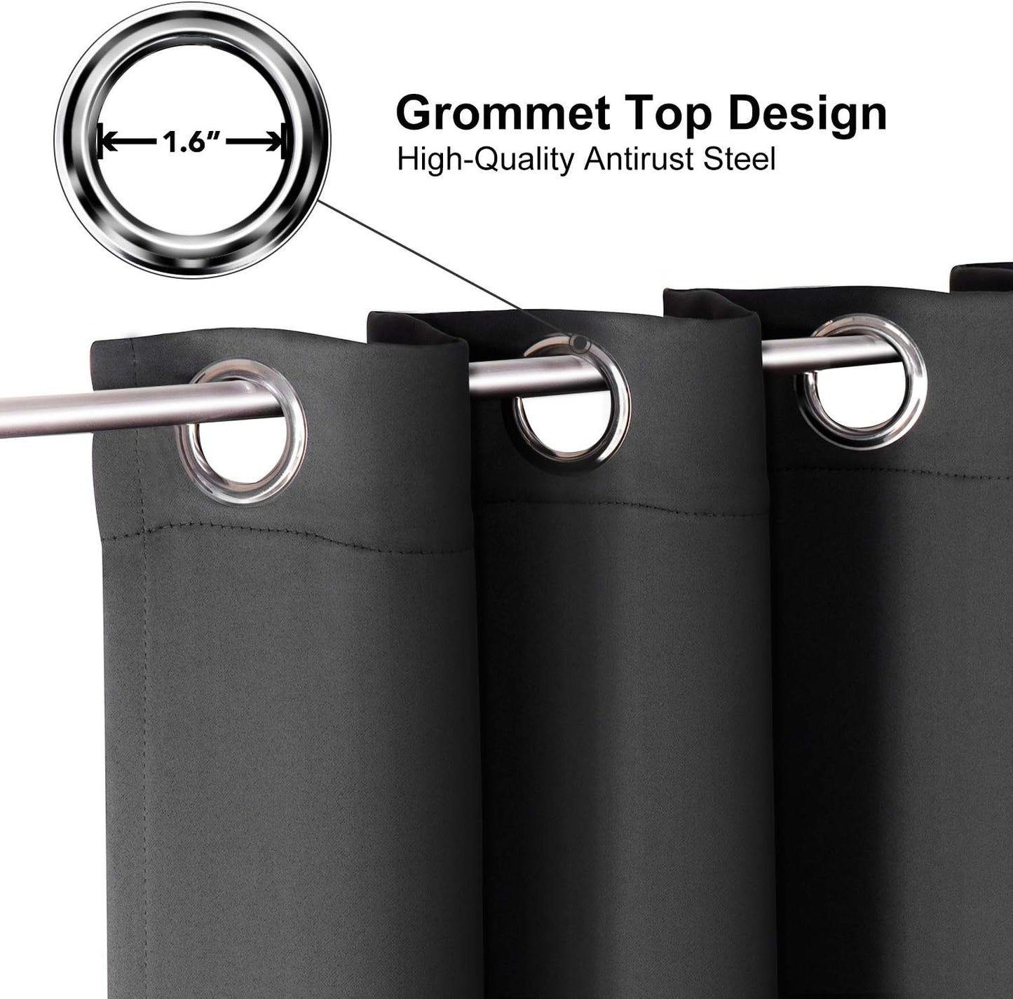 ChrisDowa Small Window Curtains for Kitchen and Bedroom - Grommet Short Thermal Insulated Room Darkening Curtains (2 Panels, Dark Grey, 52 x 36 Inch)