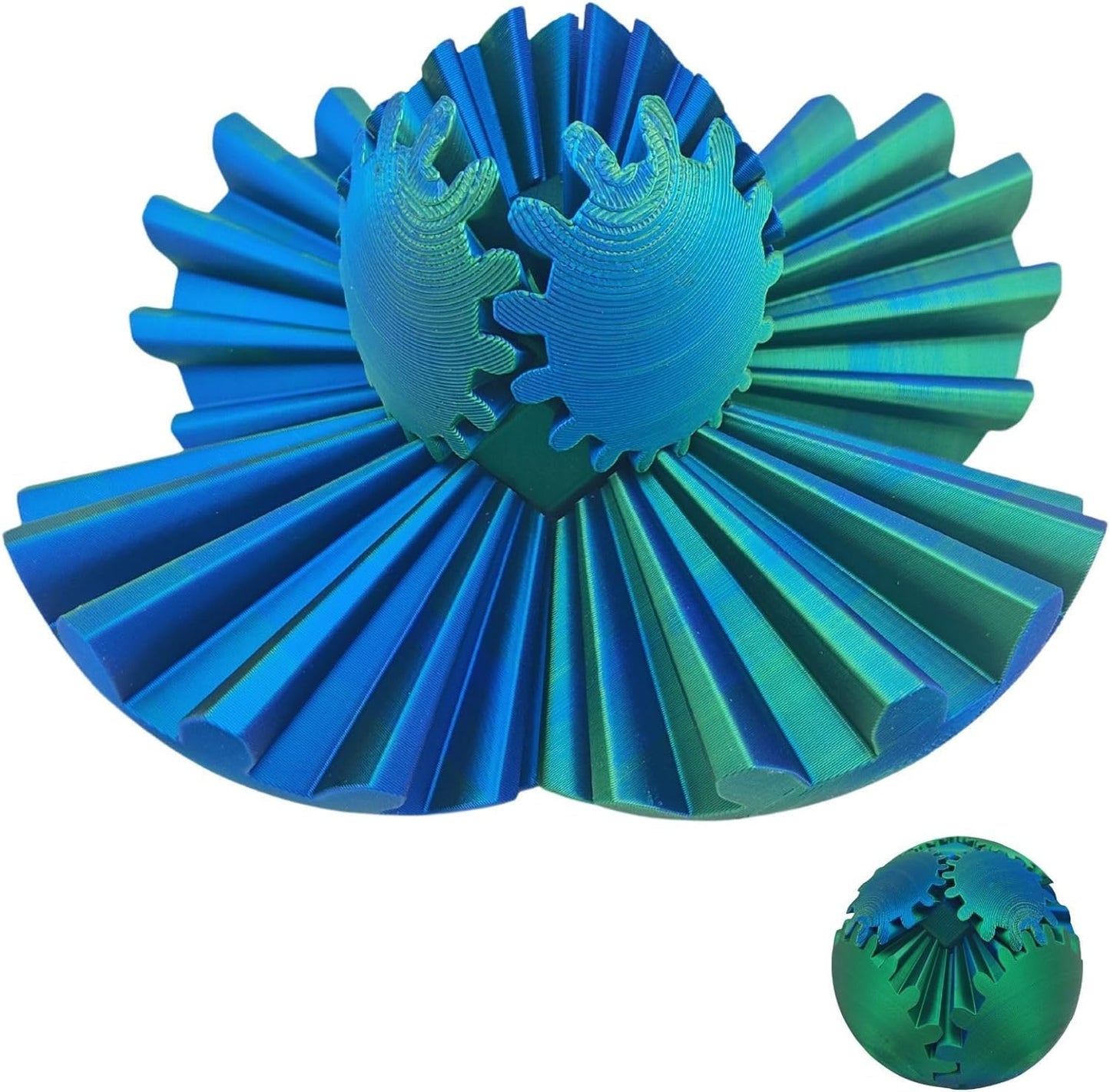 Gear Ball 3D Printed Gear Ball Fidget Toy, Gear Ball Fidget Toy, Perfect for Stress and Anxiety Relaxing fidget Toy, Desk Toy - Ideal for Sensory Needs and Autism (Laser Green Blue)