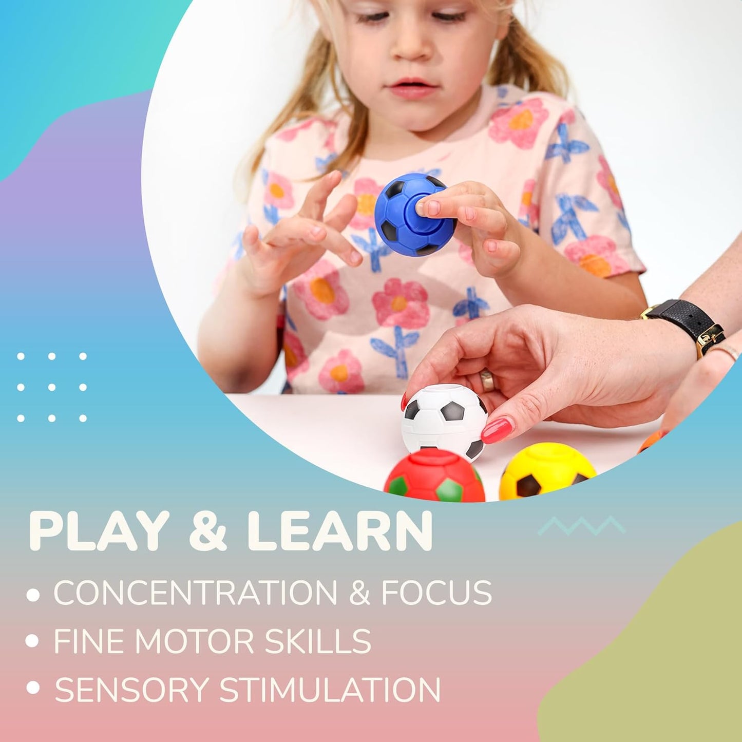 Spinner Balls 1.4''- Mini Fidget Spinner Soccer Balls - Soccer Party Favors Classroom Prizes - Sensory Toys for Kids 4-12 - Fidget Toy Gifts for Kids - Spinner Balls Bulk - 12pcs