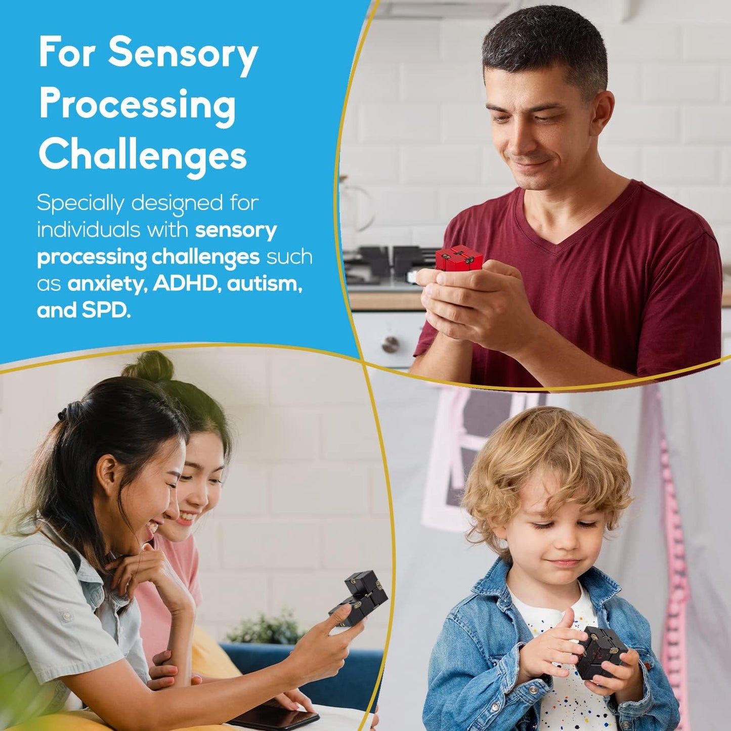 PILPOC theFube Infinity Cube Fidget Desk Toy - Aluminum Infinite Magic Cube , Sturdy, Heavy, Relieve Stress and Anxiety, for ADD, ADHD, OCD (Silver)