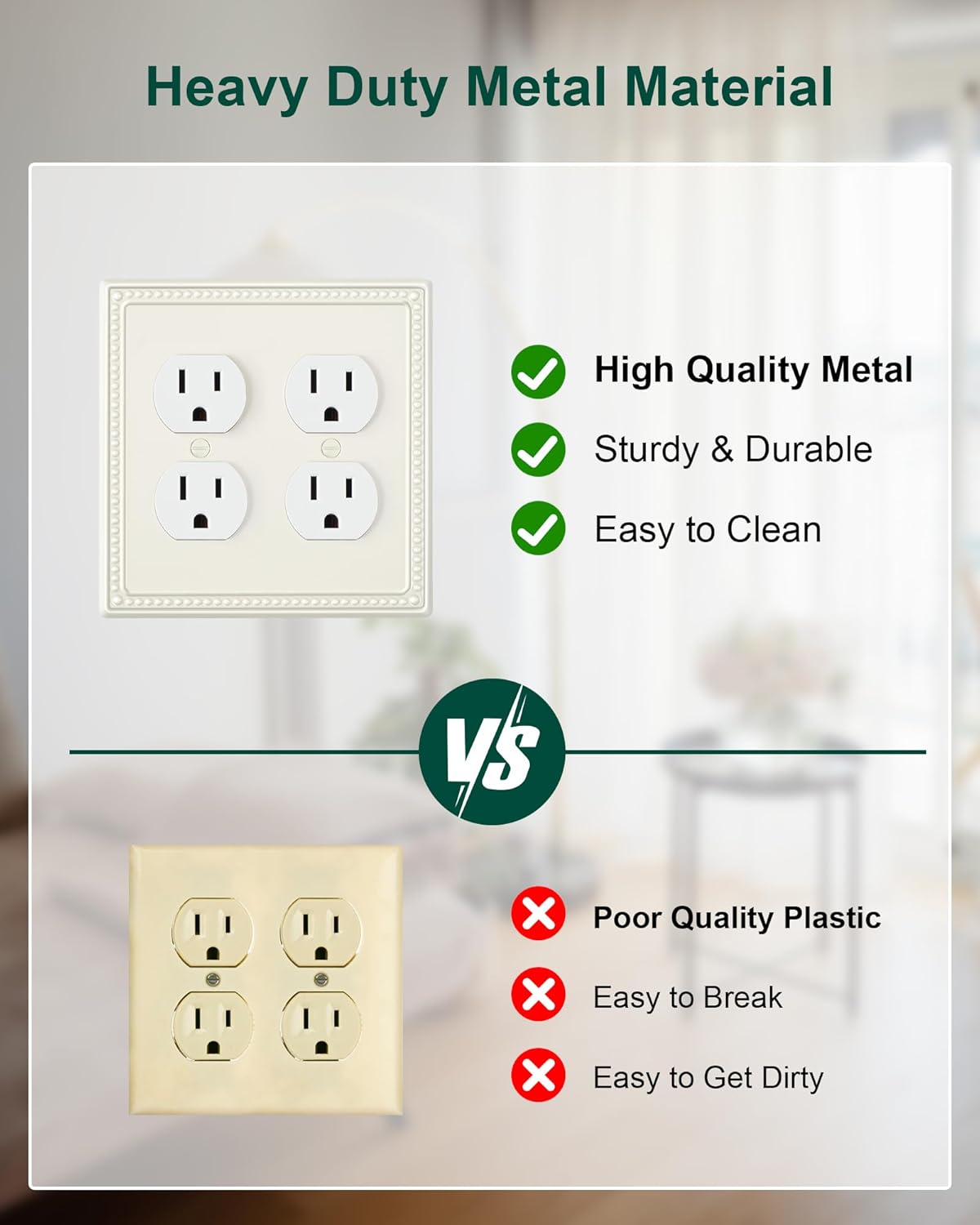 2-Pack Double Duplex Outlet Cover, Metal Switch Plates and Outlet Covers, Light Almond Pearls Decorative Wall Plates for Electrical Outlets, 2 Gang Receptacle Cover, Corrosion Resistant