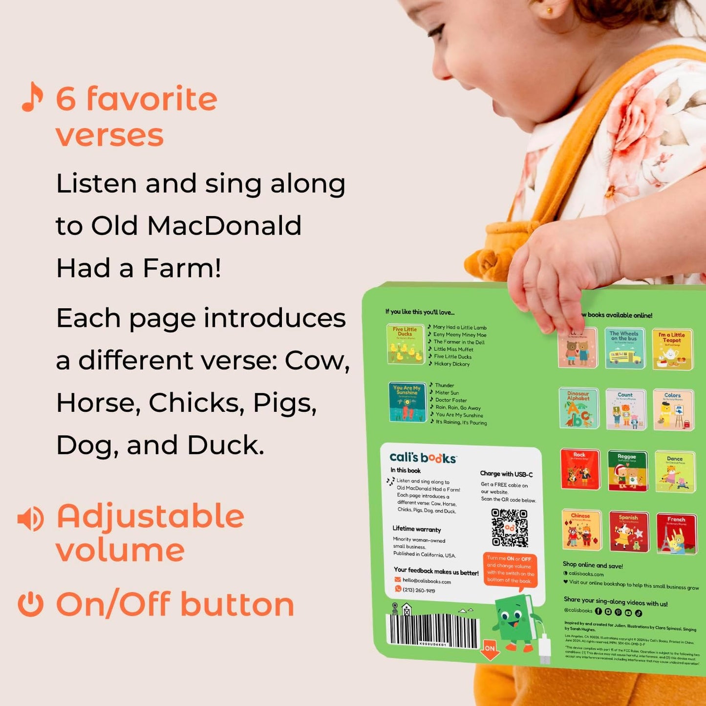 Cali's Books Old Macdonald Had a Farm | Interactive Books for 1 Year Old, Books for 2 Year Olds with Buttons on Every Page | Fun Farm Toy Book for Baby and Toddlers | Great Gift for Kids