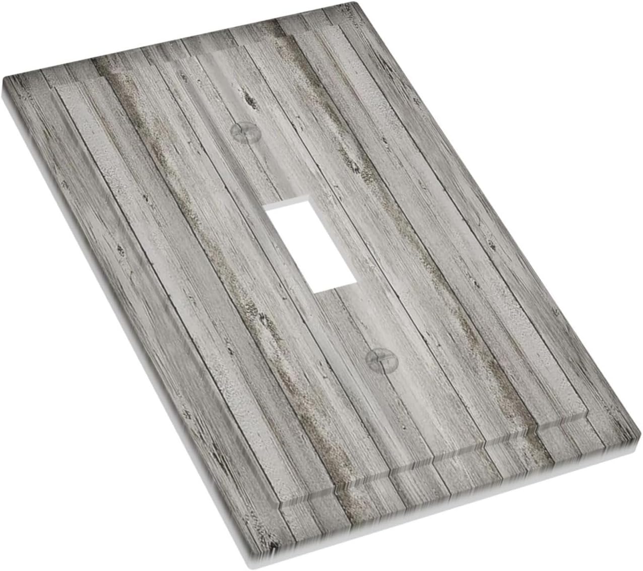 Decorative Light Switch Cover Farmhouse Rustic Grey Barn Door Wood 1 Gang Single Toggle Device Electrical Faceplate Switchplates Decorator Outlet Wall Plate for Bedroom Cabin Decor