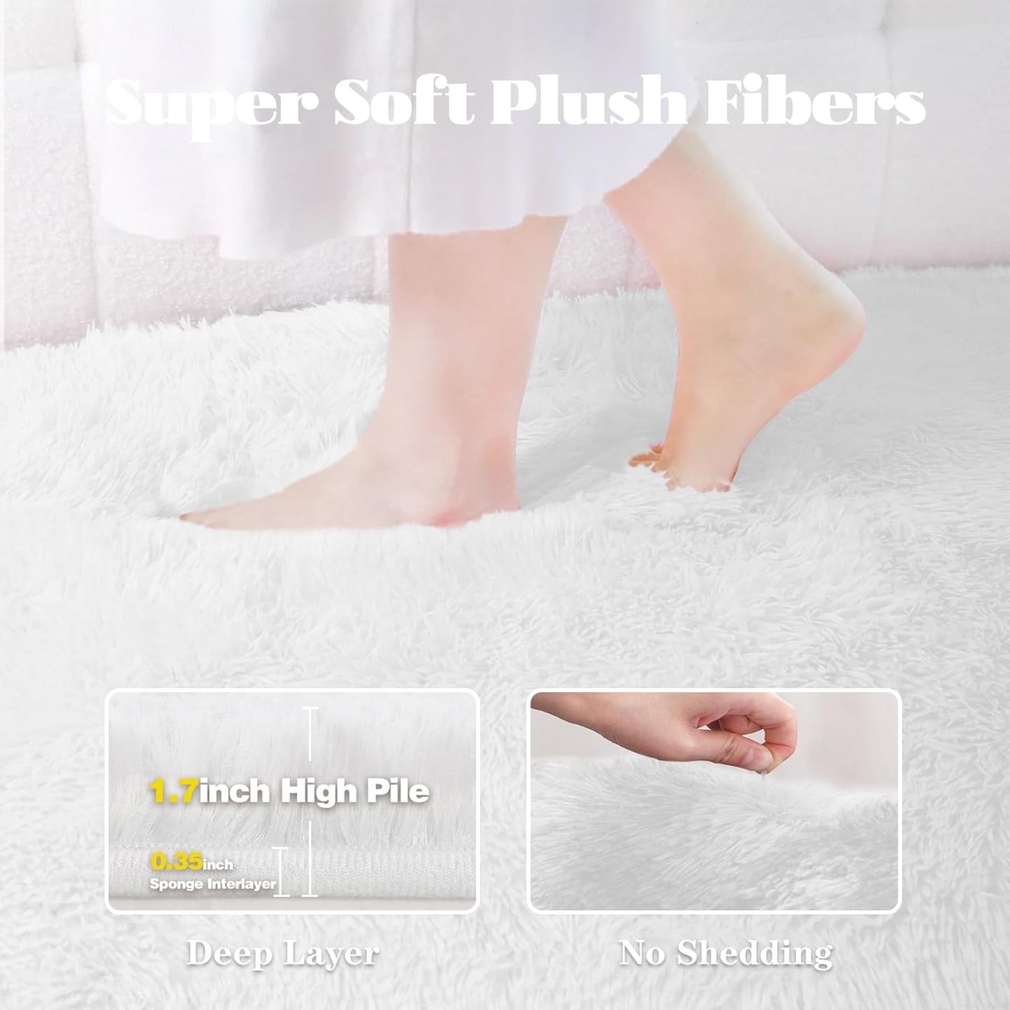 6x9 Area Rug for Living Room: Fluffy Shag Soft Washable Rugs Large Fuzzy Plush Indoor Carpet for Bedroom Nursery Playroom Kids Girls Boys Room (White, 6'x9')