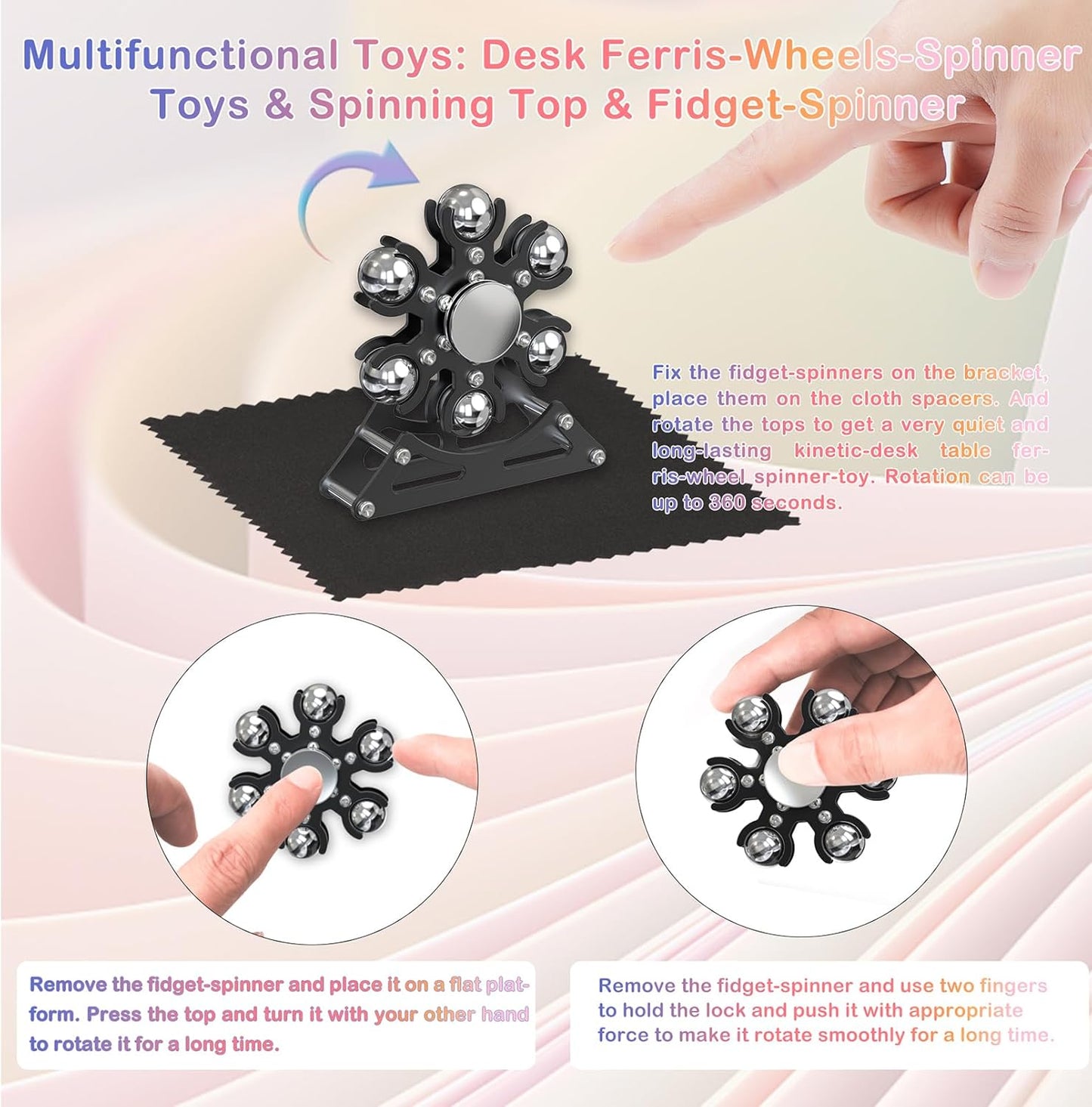 Desk-Fidget-Toys Ferris-Wheels-Spinner: Metal Kinetic-Fidget-Spinner 4mins, EDC-Toy Cool-Gadgets for School Office Christmas, ADHD Tools Gift Cool-Stuff Stress Relief Gift for Kid Children Teen Adult