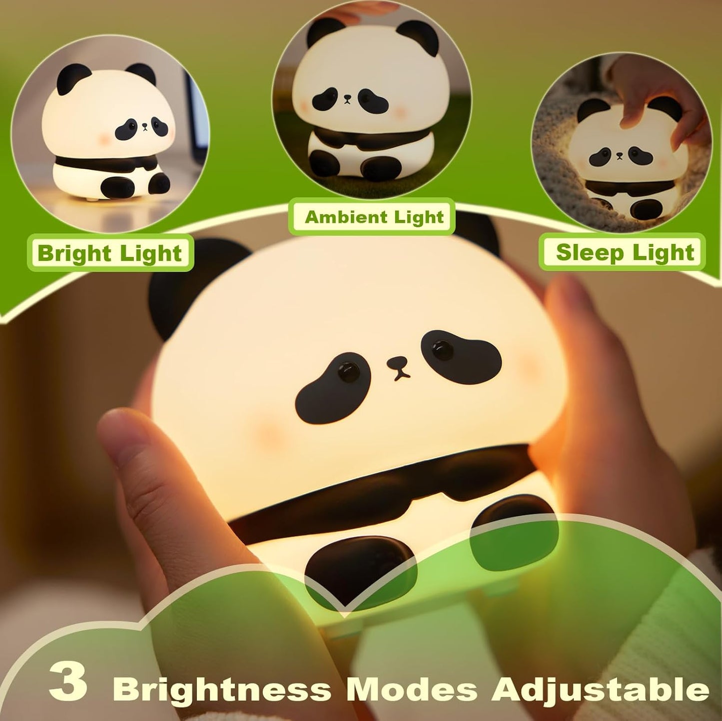 DREAMING MY DREAM Panda Night Light,LED Squishy Panda Novelty Lamp,3 Level Dimmable Nursery Nightlight, Rechargeable Touch Lamp for Breastfeeding Toddler Baby Kids Decor,Cool Gifts