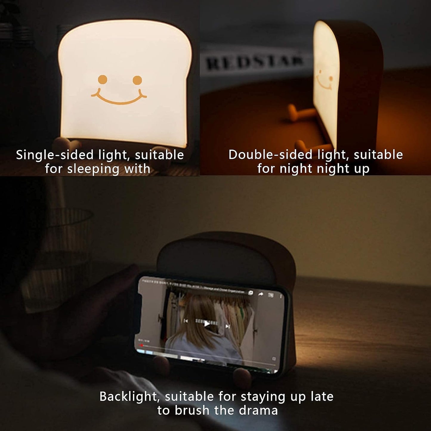 QANYI Toast Bread Night Light,Soft LED Toast Lamp with Cute Face Always Smile,Bedroom Table Lamps Graduation Gifts Ideas for Teen Girls 10 11 12 13 14 Year Old Girls