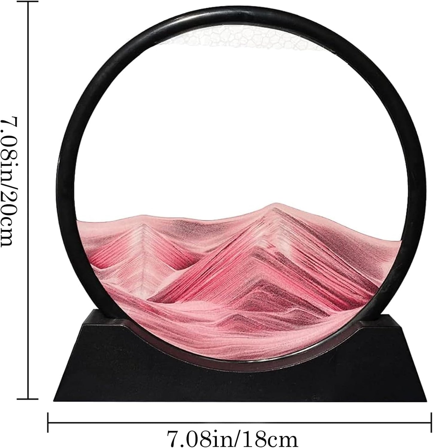 Aoderun Moving Sand Art Picture Round Glass 3D Deep Sea Sandscape in Motion Display Flowing Sand Frame Relaxing Desktop Home Office Work Decor (7", Pink)