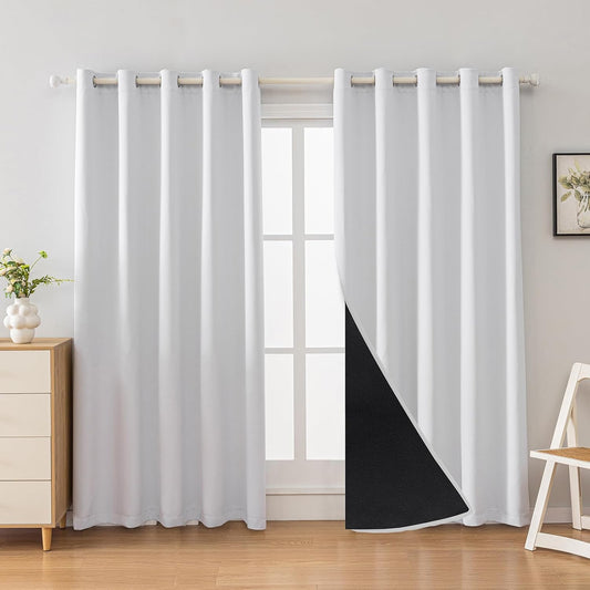 Anytime 100% Blackout Curtain Set, Thermal Insulated & Energy Efficiency Window Draperies for Guest Room, Full Shading Panels for Shift Worker and Light Sleepers（Greyish White, 2 Panels, 70W x 108L）