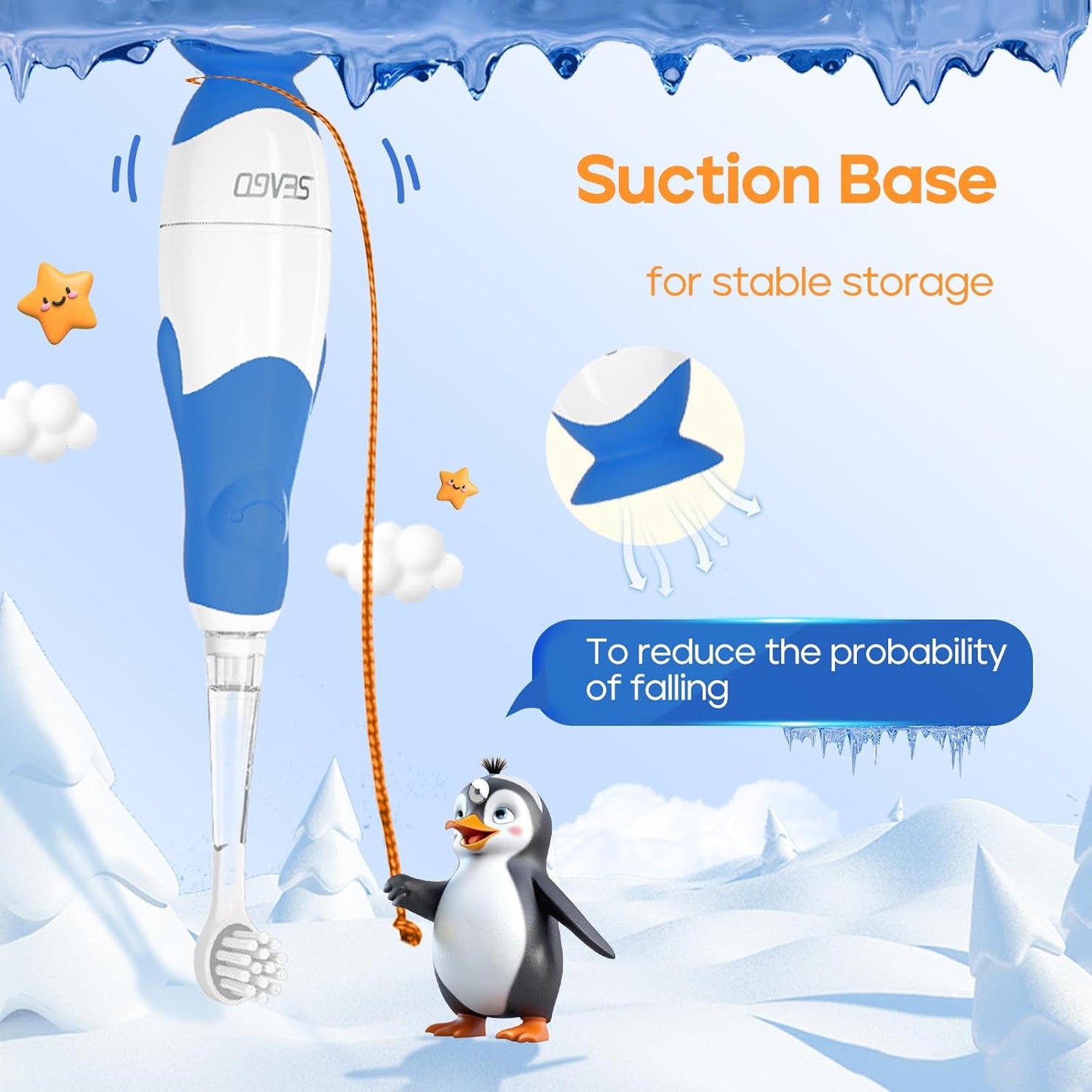 SEAGO Toddler Electric Toothbrushes for Baby Ages 0-3 Years, Baby Toothbrush with Smart Timer and Suction Base, 4 Replacement Brush Heads SG-513 (Navy-C)