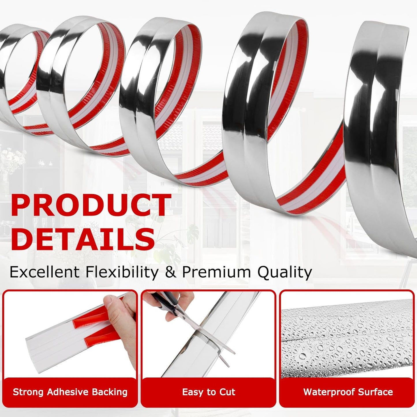 Flexible Peel and Stick Wall Corner Guards - Edge Protector Self Adhesive Trim Strip for Wall Edge (Silver, 2.4 in x 40 Ft)