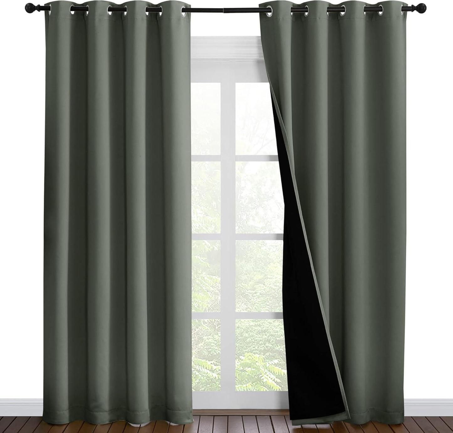 NICETOWN 100% Blackout Curtains 86 inches Long, Pair of Energy Smart & Noise Blocking Out Drapes for Baby Room Window, Thermal Insulated Guest Room Lined Window Dressing(Dark Mallard, 55 inches Wide)