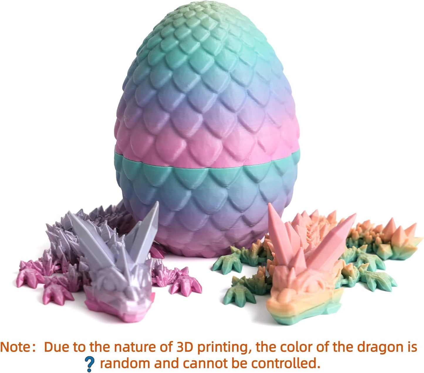 Dragon Egg - Small Surprise Egg with 8” Rainbow Dragon Inside, 3D Printed Gift, Articulated Dragon Toy for Birthday, Home Decor (8” Random Rainbow)