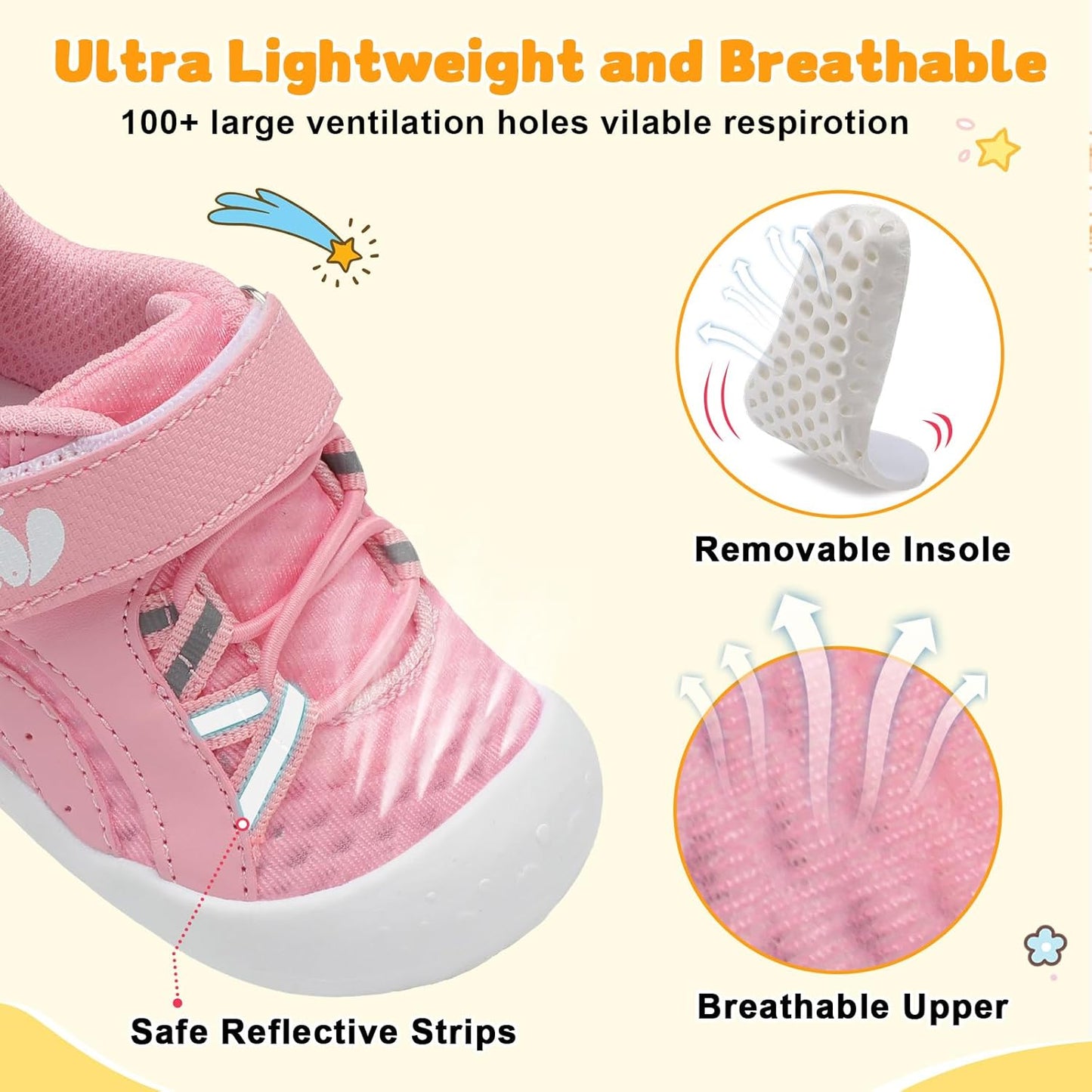 FEETCITY Wide Baby Shoes Boys Girls Baby Barefoot Shoes Breathable Infant Walking Shoe Crib Sock Shoe Toddler Sneakers Flexible