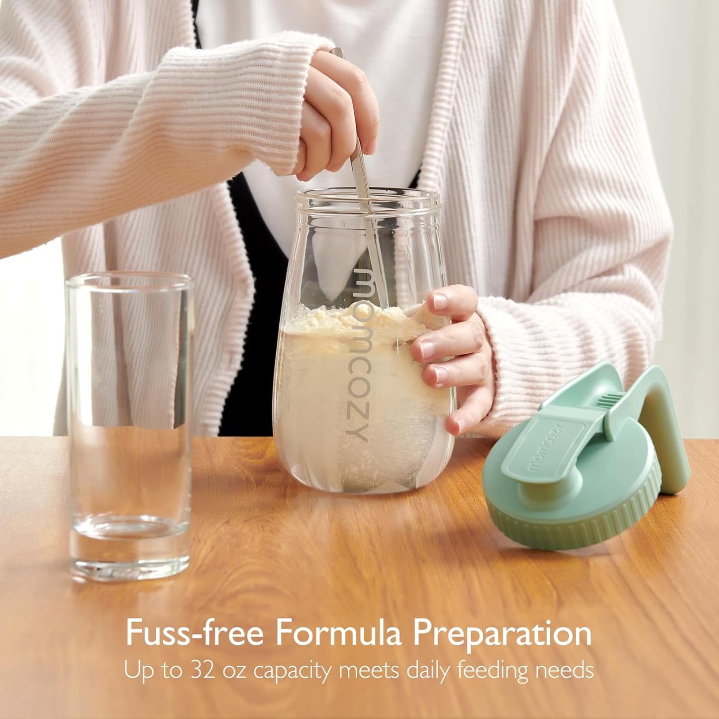 Momcozy Breast Milk Pitcher, Resistant to Heat and Cold Abrupt Temp Swings, No Leak Glass Breast Milk Fridge Storage Container with Wide Mouth, Fast Baby Formula Maker, Green