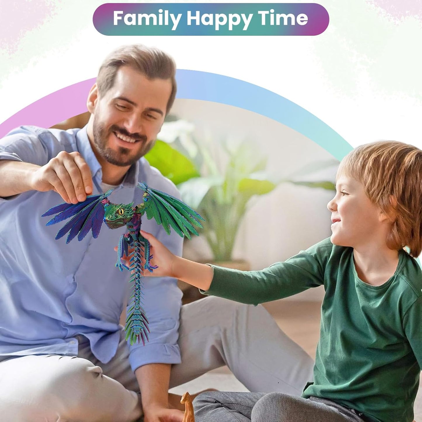 3D Printed Dragon with Wings,3D Printed Animals Toy,3D Printed Flexible Dragons,Crystal Dragon Fidget Toys,Full Articulated Dragon Crystal Dragon (Red Yellow and Blue)