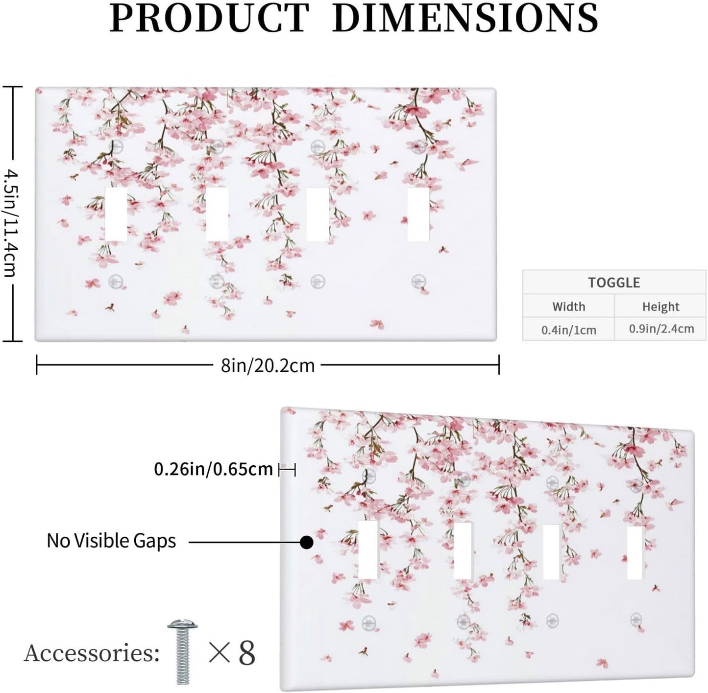 Light Switch Covers Sakura Plant Floral Pink Flowers Quad Toggle Electrical Faceplate 4 Gang Wall Plate Decorative Switch Plates For Bed Room Living Room Decor