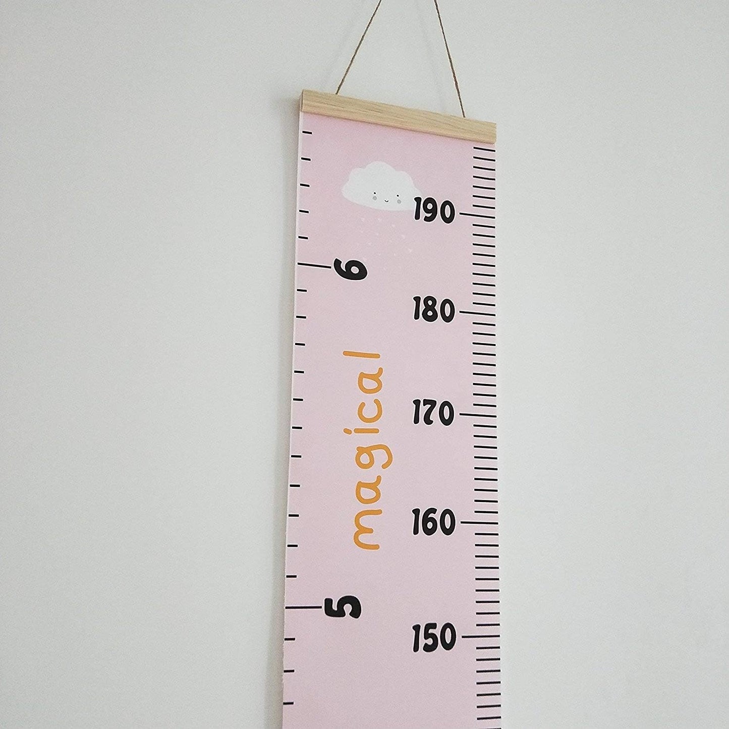Kids Growth Chart, Wood Frame Fabric Canvas Height Measurement Ruler from Baby to Adult for Child's Room Decoration 7.9 x 79in (7.9 x 79in, Pink - Cloud)