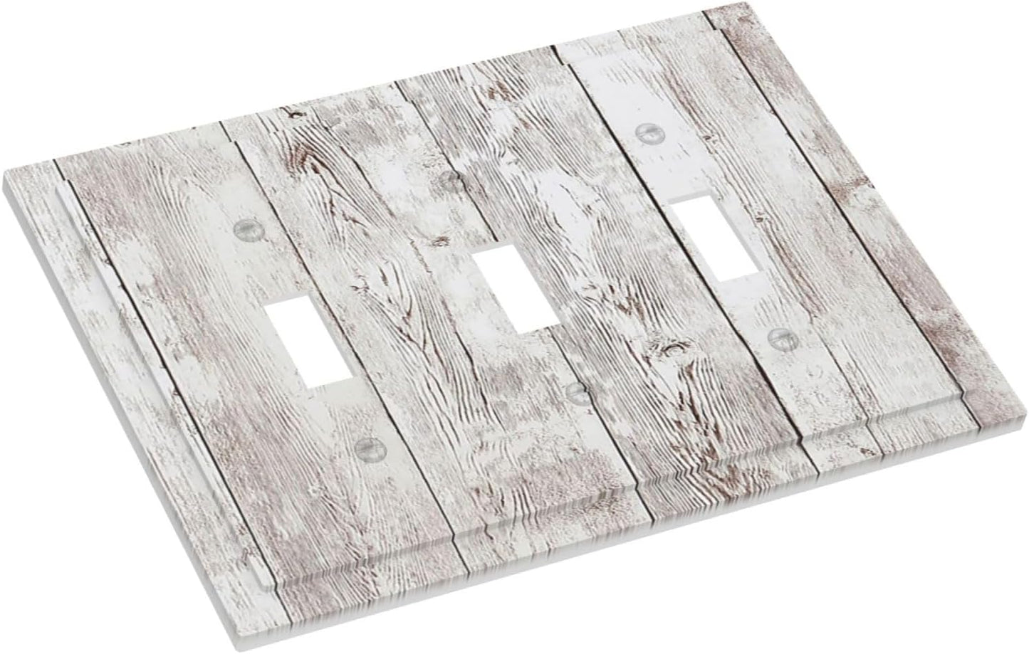 Decorative Switch Plates Rustic Vintage White Wood Grain 3 Gang Wall Plate Triple Toggle Light Switch Cover Faceplate Electrical Wall Panels for Farmhouse Home Decor