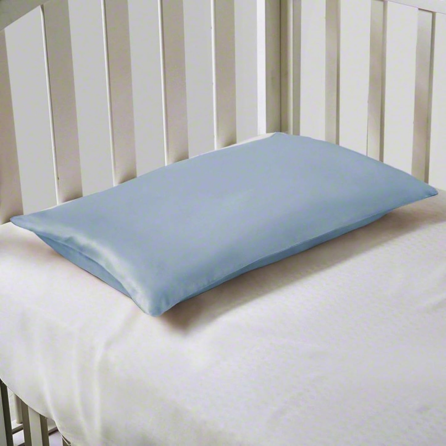 Organic Silk Baby Pillowcase with Zipper, Small 10"x13" Pillow Cover for Boys & Girls, Ideal for Bed & Travel, Soft for Kids Hair & Skin, Hypoallergenic Pillowcases for Toddlers (Blue Grey+ Pillow)