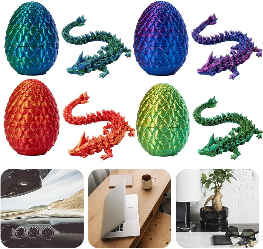 3D Printed Dragon Egg,Dragon Eggs with Dragon Inside,Crystal Dragon Fidget Toys,Full Articulated Dragon Dragon in Egg,Adults Fidget Toys for Autism ADHD (4PCS 3)