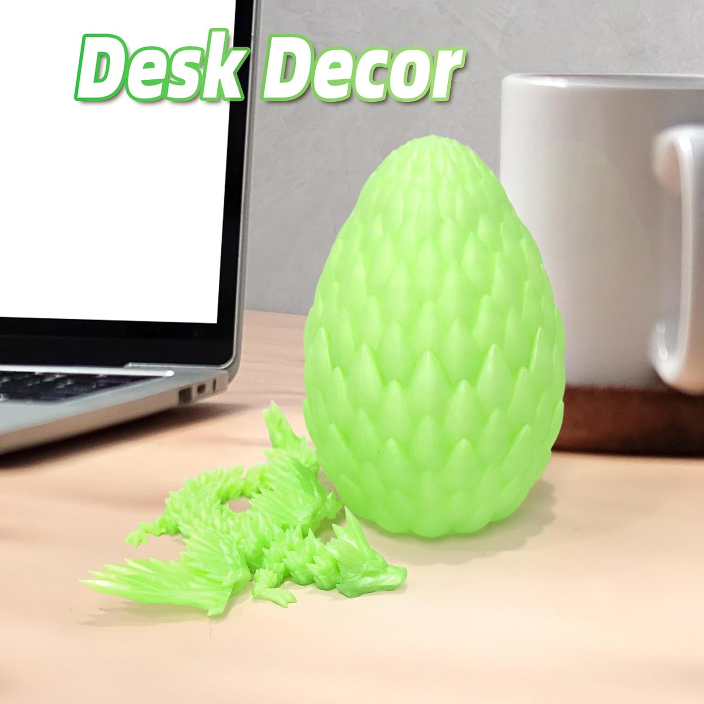 Upgraded 3D Printed Flying Dragon in Egg - Surprise Egg with Flexible Winged Dragon Inside, Mystery Beautiful Fidget Toy, Birthday Gift, Desk Figure Decor (Transparent Green)