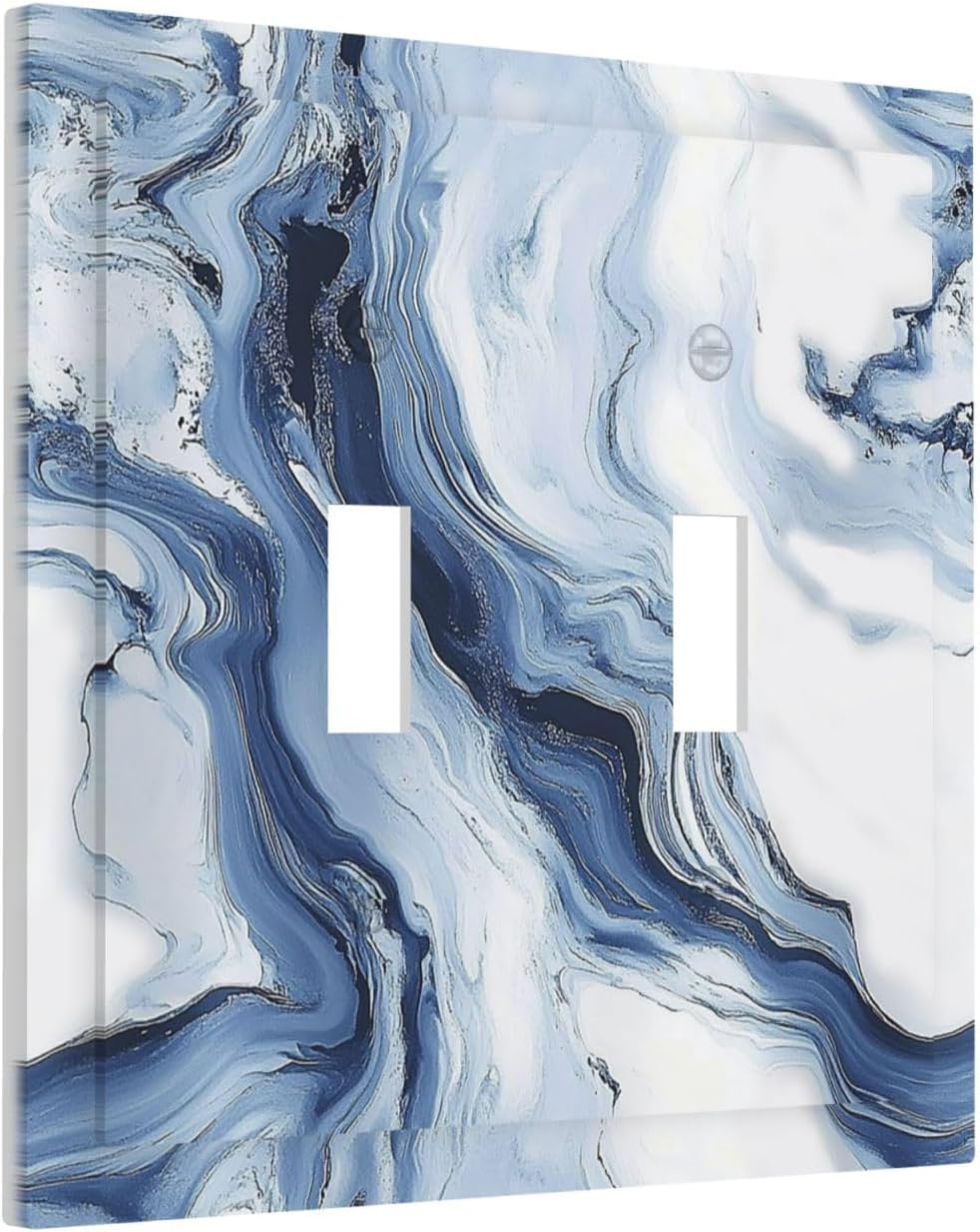 Decorative Switch Plates White Marble Navy Blue Line Fluid 2 Gang Double Toggle Outlet Light Switch Cover Wall Plate Electrical Faceplate For Bathroom Kitchen Decor