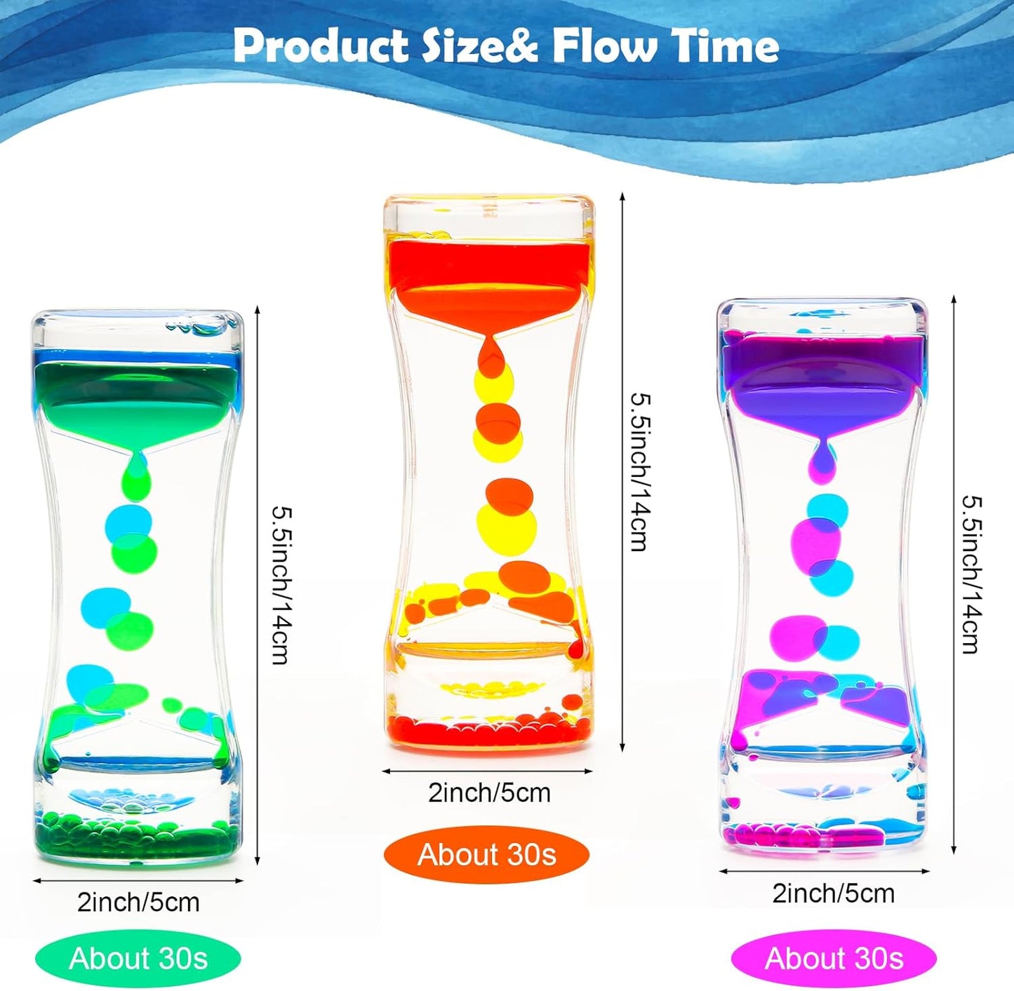 Coitak Liquid Motion Bubbler Timer for Sensory Play, Fidget Toy, Desk Top, 3 Pack, Assorted Colors (Style-3)