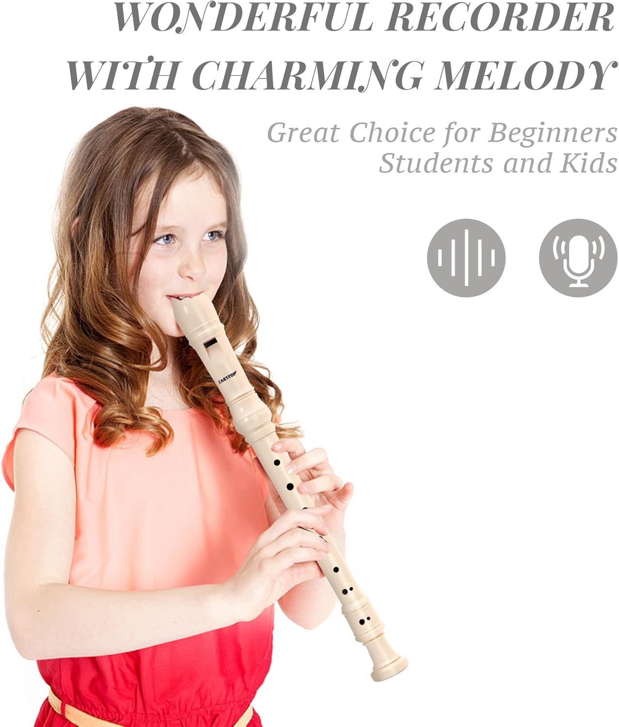 EAST TOP Soprano Recorder for Kids Beginners, 8 Hole Plastic German Fingering Flute Recorder 3 Piece with Cleaning stick, Cotton pouch, Fingering Chart, Colorful box (Ivory), as a gift