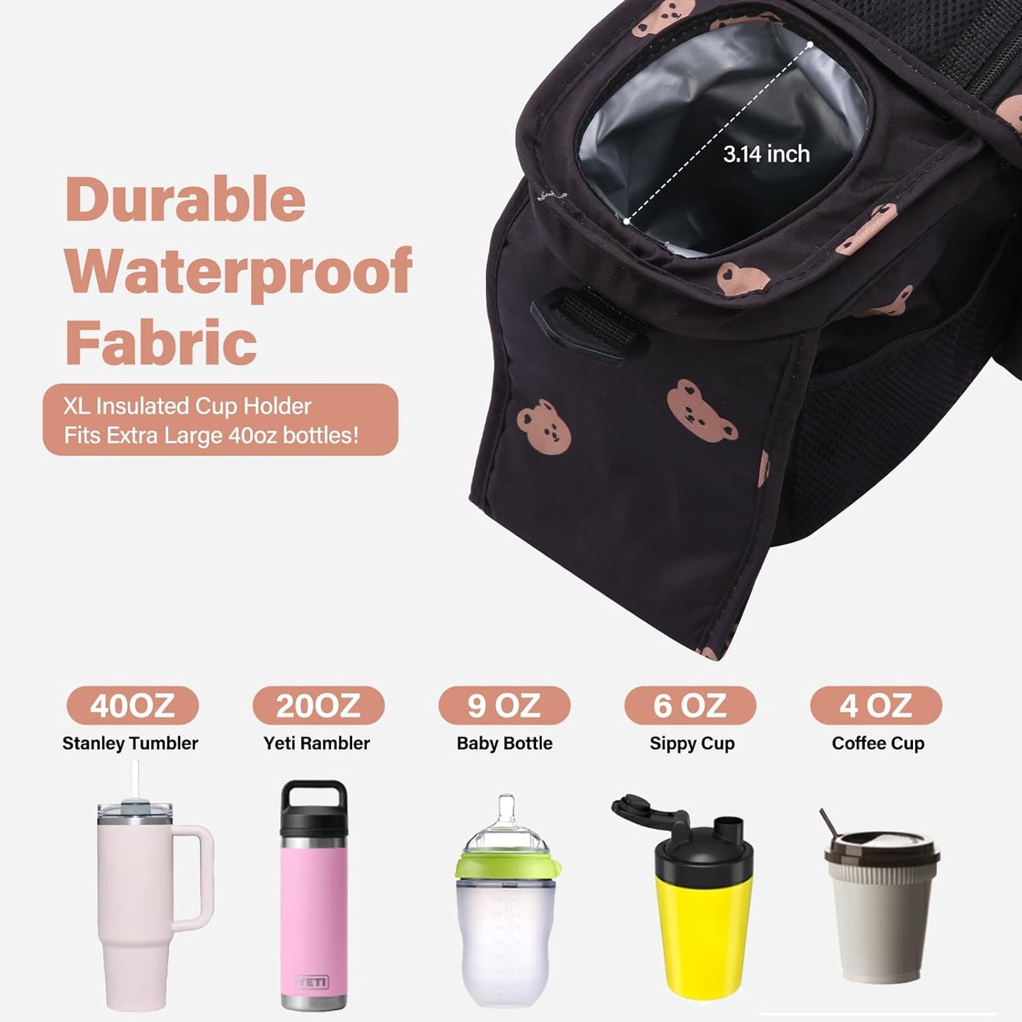 Universal Stroller Organizer with Cup Holders, Detachable Wristlet | Fits All Strollers | Stroller Diaper Bag Organizer with Phone Pocket, Insulated Bottle Holder & Storage Compartments