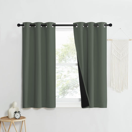 NICETOWN 100% Blackout Curtains 40" Long, Pair of Energy Smart & Noise Blocking Out Drapes for Baby Room Window, Thermal Insulated Guest Room Lined Window Dressing(Dark Mallard, 37" Wide)