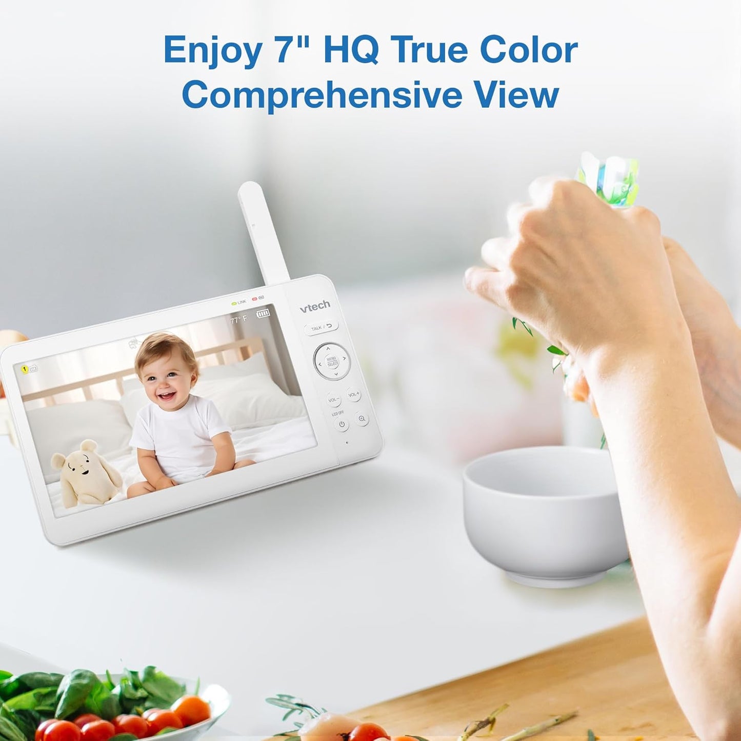 VTech [2025 Upgrade Baby Monitor with 7" IPS Screen, Pan Tilt Zoom Camera, No WiFi Video Baby Monitor with Camera and Audio, Multi-Color Night Light, 2-Way Talk, Lullabies, Advanced HQ Max