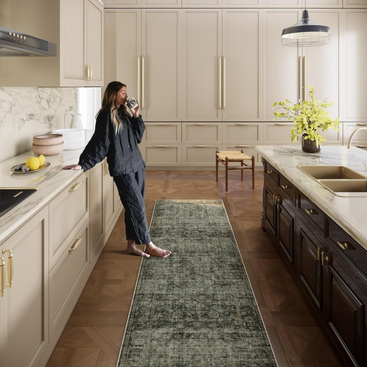 Washable Kitchen Rug Runners for Hallways: 2'x10' Entryway Rug with Non Slip Backing Low Pile Soft Indoor Long Floor Carpet Runners for Hallways Kitchen Laundry Room Bathroom Bedroom