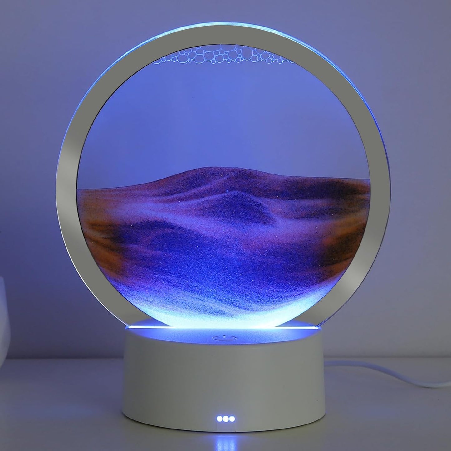 KPNUWN Moving Sand Art Liquid Motion, 3D Deep Sea Sandscape Color Quicksand Decor, Round Glass Moving Sand Art Picture Relaxing Desktop Home Office Work Decor (7 inch-Orange Light)